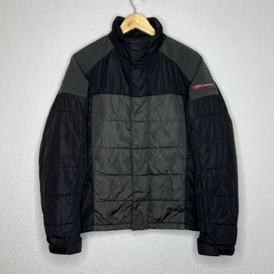 Pre-owned Prada Puffer Light Jacket Sleeve Logo Black Grey Nylon