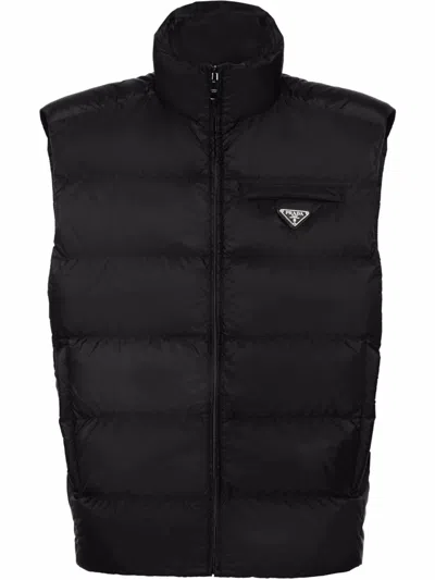 Prada Puffer Vest With High Neck In Black