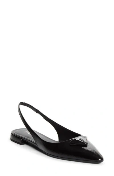 Prada Puffy Logo Slingback Ballet Flat In Black
