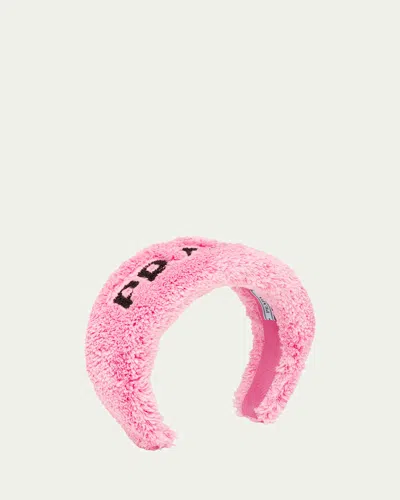 Prada Puffy Logo Terry Cloth Headband In F046j Petalo Nero