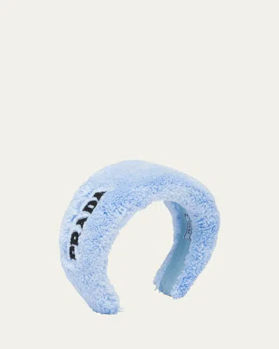 Prada Puffy Logo Terry Cloth Headband In Blue