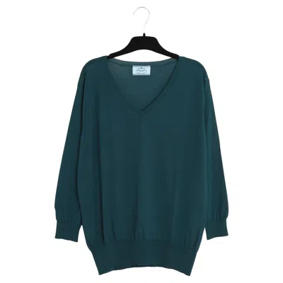 Pre-owned Prada Pull Top Oversize Fr36/38 Blue Green Wool Top Sweater Uk8/10 Us6/8
