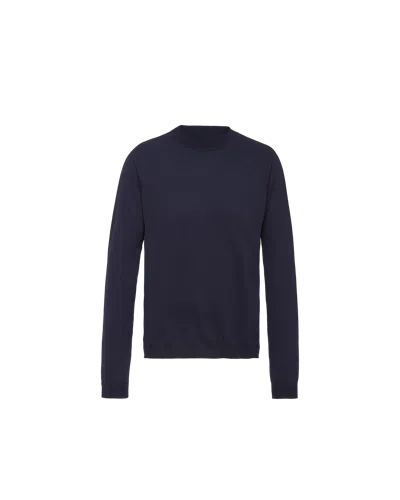 Prada Worsted Wool Turtleneck Sweater In Navy