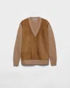 Prada Wool And Cashmere Sweater With Lambskin Front In Brown