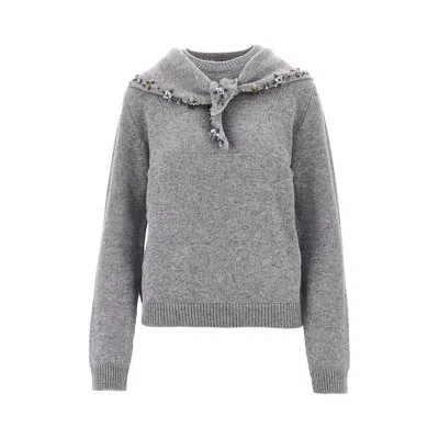 Prada Pullover In Cachemire Con Foulard In Grey