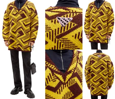 Pre-owned Prada Pullover Oversized Geometric V-neck Knitted Jumper Shetland Jumper M In Multicoloured