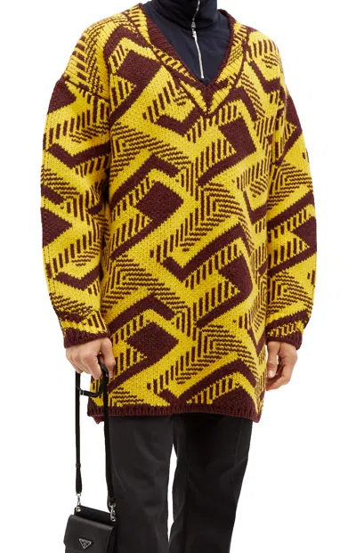 Pre-owned Prada Pullover Oversized Geometric V-neck Knitted Jumper Shetland Jumper S In Multicoloured