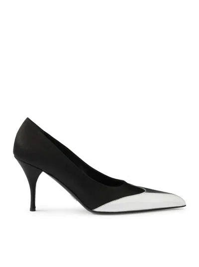 Prada Pump In Satin And Metallic Leather In Black