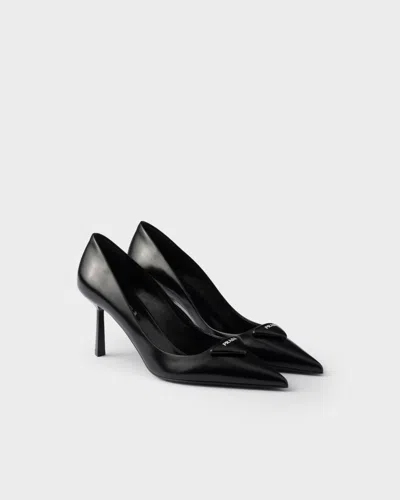Prada Leather Pumps With Glossy Finish And Stiletto Heel In Black