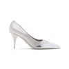 Prada Grey Satin And Metallic Leather Pumps In Beige