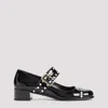 Prada Block Heel Round Toe Patent Finish Studded Detail