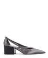 Prada Pointed Toe Block Heel Cut-out Pumps In Grey