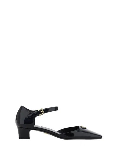 Prada Womens Black Brand-plaque Patent-leather Mary Jane Courts