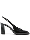 Prada Block Heel Patent Finish Pointed Toe Ballerina Shoes In Black