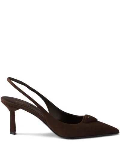 Prada Pumps With Triangle Logo And Back Strap 75mm In Multi
