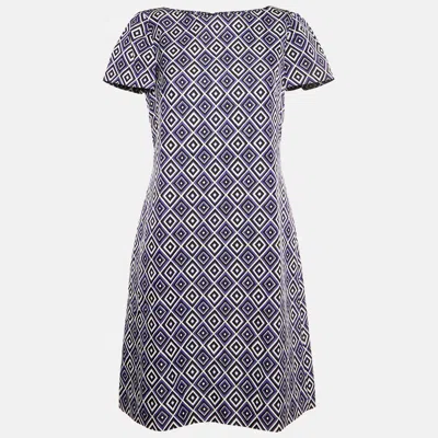 Pre-owned Prada Purple Diamond Tile Print Wool Blend Mini Shift Dress M