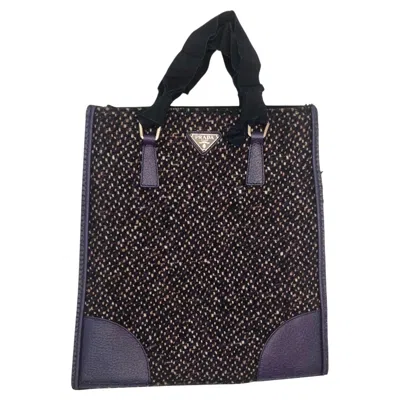 Pre-owned Prada Purple Leather And Wool Tweed Tote Bag