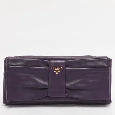 Pre-owned Prada Purple Leather Bow Clutch