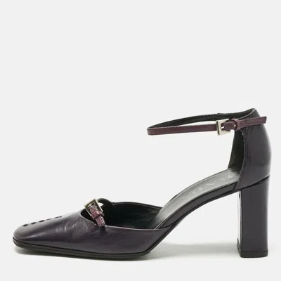 Pre-owned Prada Purple Leather Mary Jane Block Pumps Size 34.5