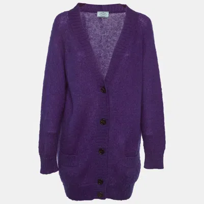 Pre-owned Prada Purple Mohair Blend Oversized Cardigan S