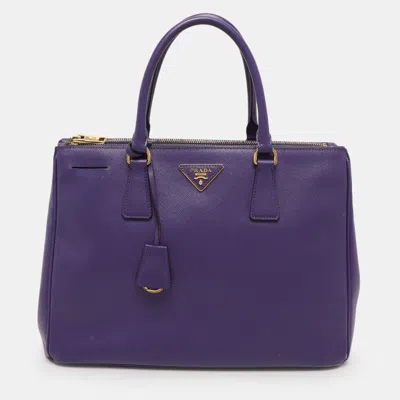 Pre-owned Prada Purple Saffiano Lux Leather Medium Double Zip Tote
