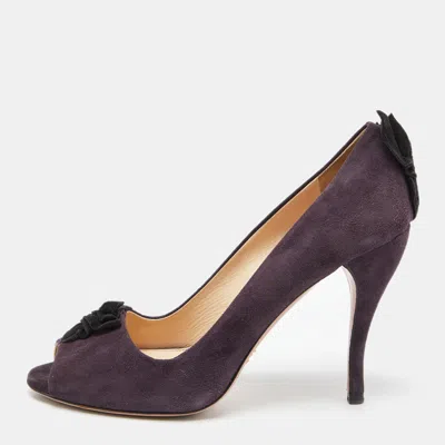 Pre-owned Prada Purple Suede Peep Toe Pumps Size 39