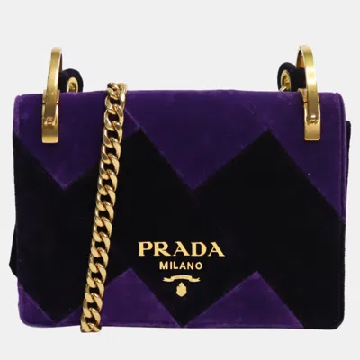 Pre-owned Prada Purple Velvet Cahier Shoulder Bag