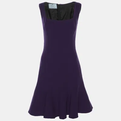 Pre-owned Prada Purple Virgin Wool Flare Midi Dress S