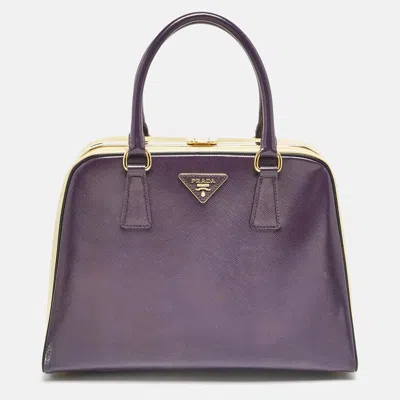 Pre-owned Prada Purple/cream Saffiano Vernic Leather Pyramid Frame Satchel