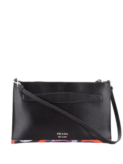 Pre-owned Prada Push Lock Zip Pochette Printed Saffiano Shoulder Bag In Multi