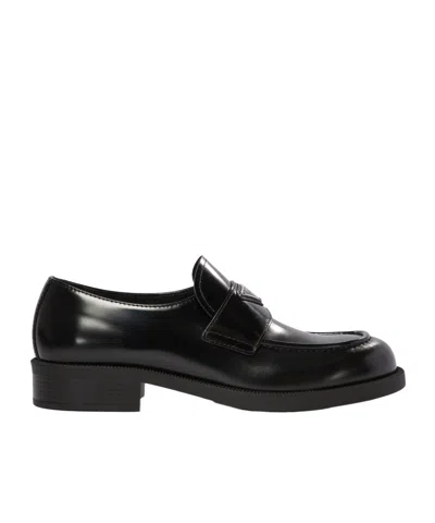 Prada Chocolate Moccasin In Black Patent Leather Men