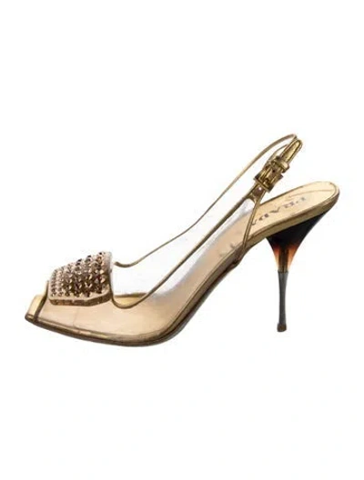 Pre-owned Prada Pvc Crystal Embellishments Slingback Pumps In Gold
