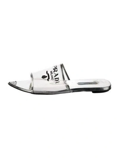 Pre-owned Prada Pvc Graphic Print Slides In Clear/silver