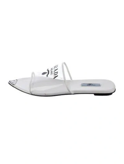 Pre-owned Prada Pvc Graphic Print Slides In White