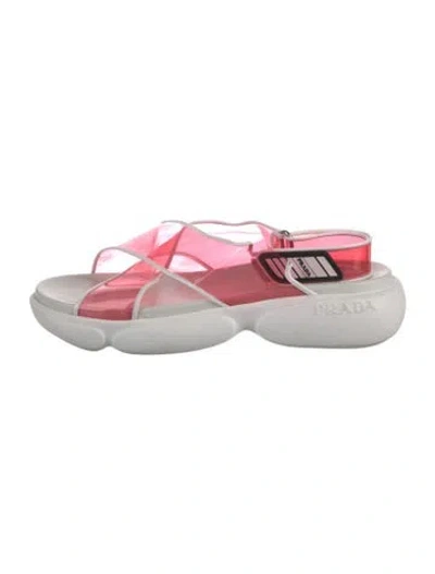 Pre-owned Prada Pvc Leather Trim Embellishment Flats In Pink
