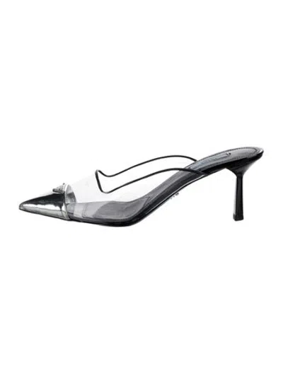 Pre-owned Prada Pvc Leather Trim Embellishment Mules In Clear