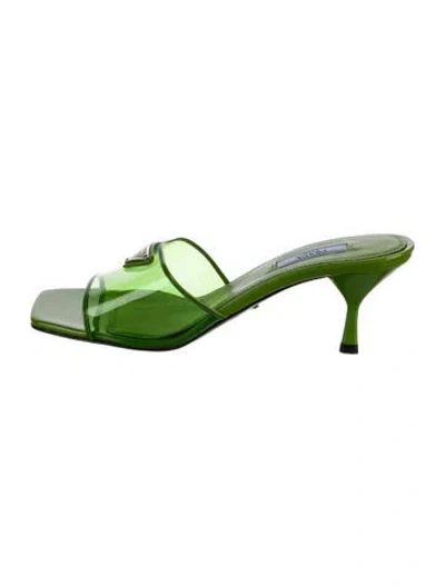 Pre-owned Prada Pvc Leather Trim Embellishment Slides W/ Tags In Green