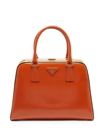 Pre-owned Prada Pyramid Frame Satchel Bag In Orange