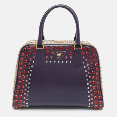 Pre-owned Prada Pyramid Multicolor Saffiano Patent Leather Crystal Embellished Frame Satchel