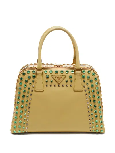 Pre-owned Prada Pyramid Saffiano Lux Tote Bag In Yellow