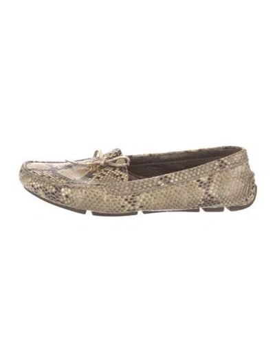 Pre-owned Prada Python Animal Print Loafers In Neutral