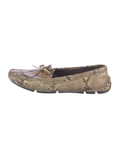 Pre-owned Prada Python Animal Print Loafers In Neutrals