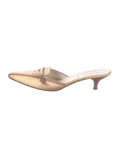 Pre-owned Prada Python Animal Print Mules In Brown