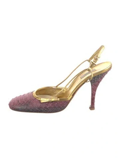 Pre-owned Prada Python Colorblock Pattern Slingback Pumps In Pink