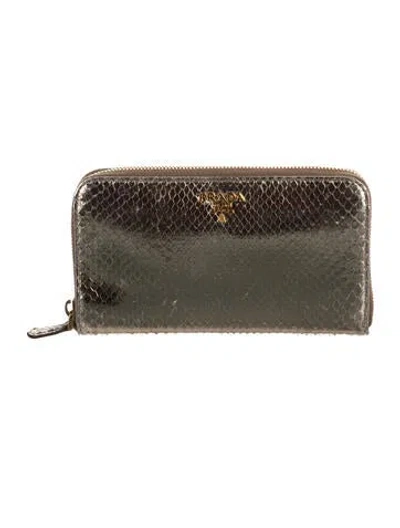 Pre-owned Prada Python Continental Wallet In Gold