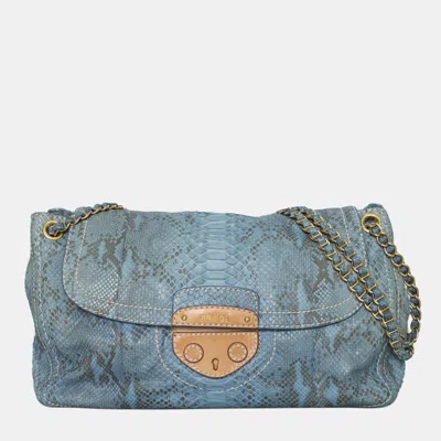 Pre-owned Prada Python Delave Flap Shoulder Bag In Blue