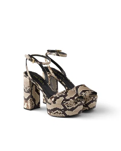 Prada Plateausandalen Aus Ayers-leder Mit Python-print In Animal Print