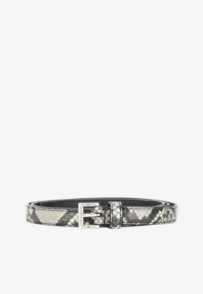 Prada Python Print Leather Belt In Black