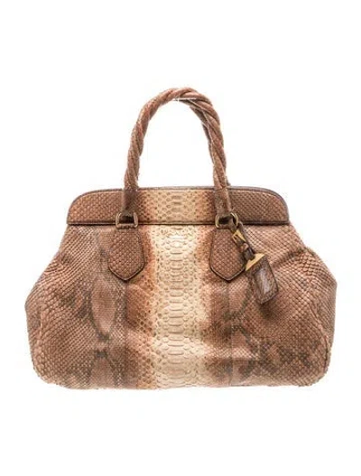 Pre-owned Prada Python Top Handle Bag In Brown