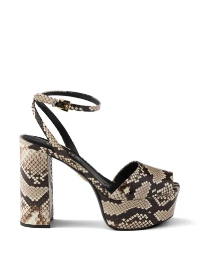 PRADA PYTHON-PRINT AYERS LEATHER PLATFORM SANDALS
